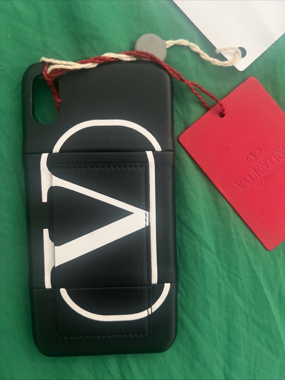 Valentino Black Leather Phone Case with White Logo Card Slot